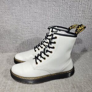 Dr. Martens Zavala Unisex Size L9 M8 White Leather Lace Up Combat Boots.